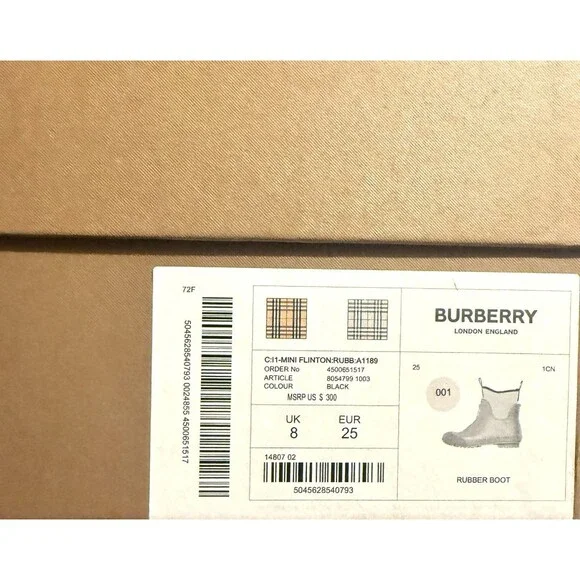 Burberry Flinton Black Rubber Rain Boots Toddler US 8 EUR 25 NEW - Picture 4 of 8